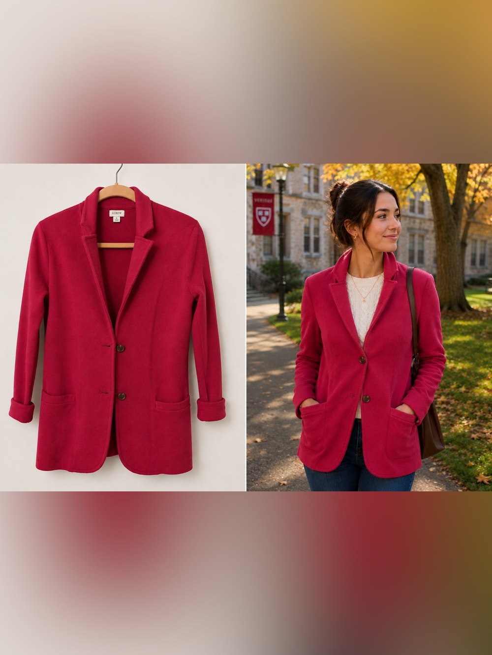 J.Crew Knit Schoolboy Blazer Sweater Raspberry Pink Small